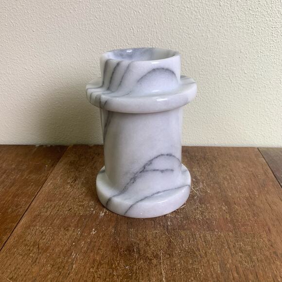 Vintage White Gray Veined Solid Marble Convertible Column Candle Holder Italy - Picture 2 of 6